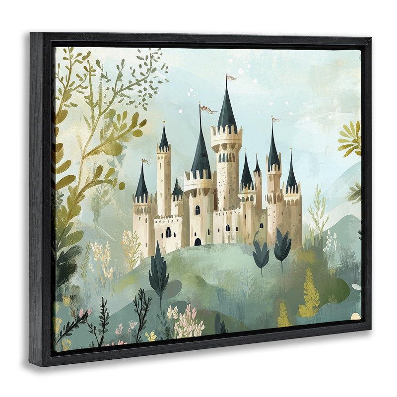 Cadre flottant princesse vue du château, design par Christine Simpson Art, H 17 po x l 21 po, Cadre flottant noir de jais