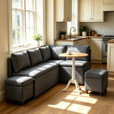 L-Shaped Upholstered Dining Bench with Storage