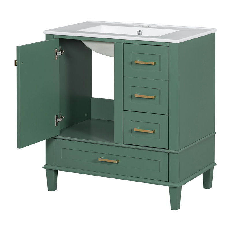 Ensemble de meuble-lavabo simple 30,01 po Gabja, Vert/doré
