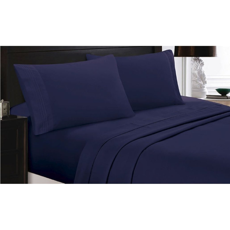 Ensemble de draps doux en bambou 6 pièces, Bleu marine, Très grand