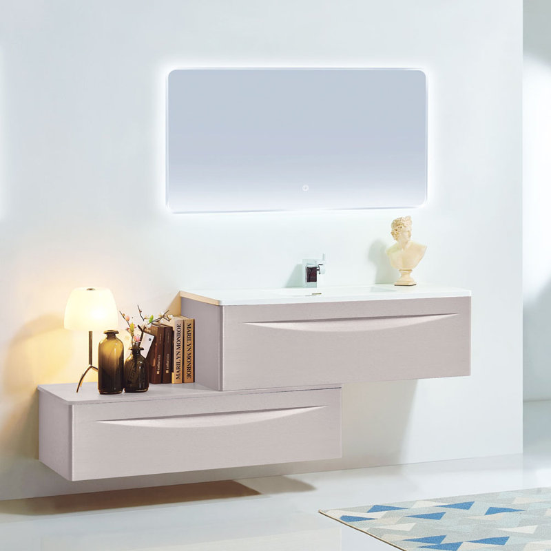 Ensemble de meuble-lavabo de salle de bain simple fixé au mur 89 po avec miroir Fendley