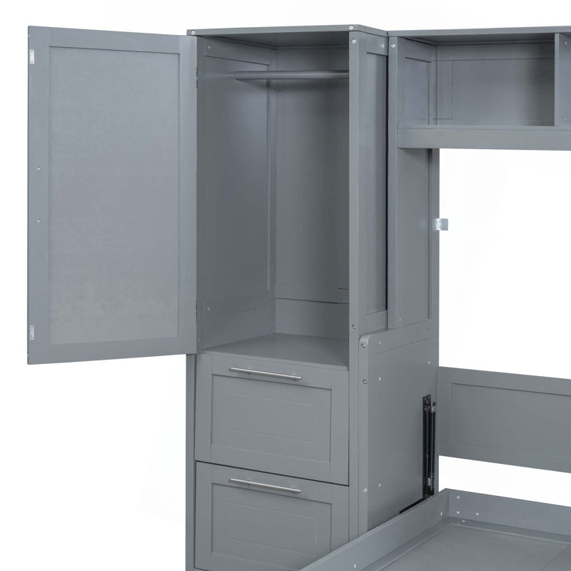 Lit escamotable Murphy avec placard et tiroirs, gris