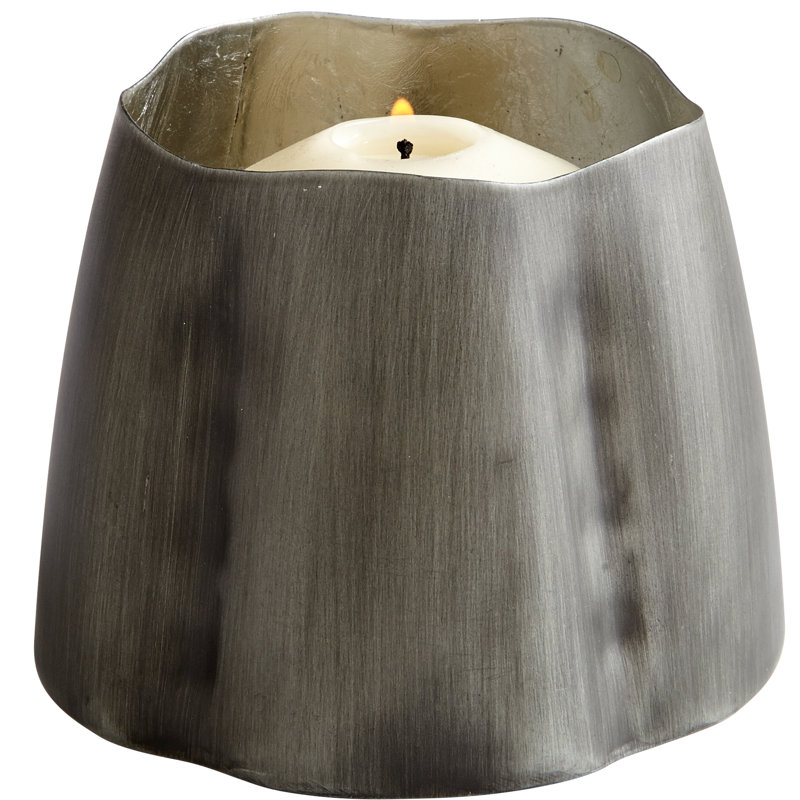 Fortuna Votive Candle Holder, Antique Zinc/Silver Leaf, 3.75" H x 4.75" W x 4.75" D