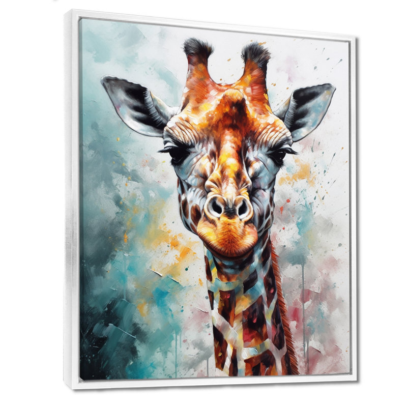 Portrait abstrait de girafe - Art mural girafe, H 32 po x l 24 po, White Floater Framed