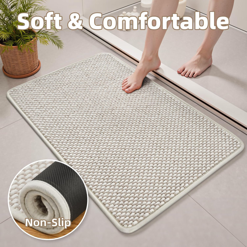 Super Absorbent Chenille Bathroom Mats, Single - 28" L x 17" W, Beige