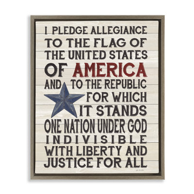 Pledge of Allegiance Patriotic Brown Grain Framed Floater Canvas Wall Art by Jo Moulton rwp-170 -  Trinx, 37F46108A4C44DFBA18EBAEA1F57A03B