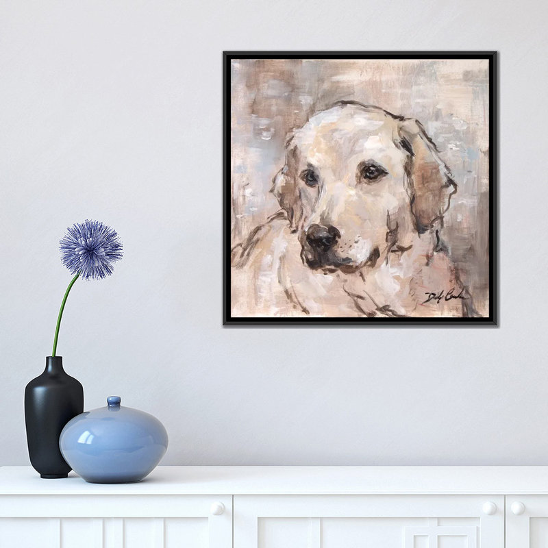 «Lovely Lab», reproduction sur toile, H 18 po x l 18 po x P 1,5 po, Toile avec cadre noir, Pas de tapis