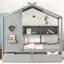 Pleine grandeur, lit en bois de style maison, gris, 2 tiroirs, tablette pour clés, coffre-fort de couleur grise, tablette de rangement, sommeil confortable,-2014403456