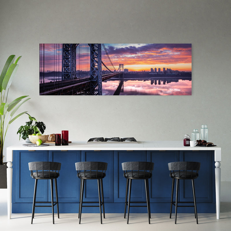 «Twilight Bridge Reflection Colorful Peaceful Serene City Landscape», art mural, H 60 po x l 20 po