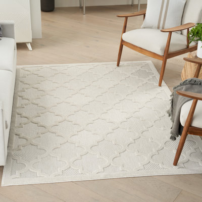 Adianey Red Barrel Studio Easy Care Trellis Ivory/White Indoor/Outdoor Area Rug