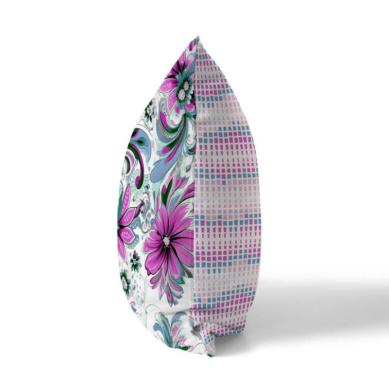 Green and Lavender Floral Faux Suede Square Throw Pillow