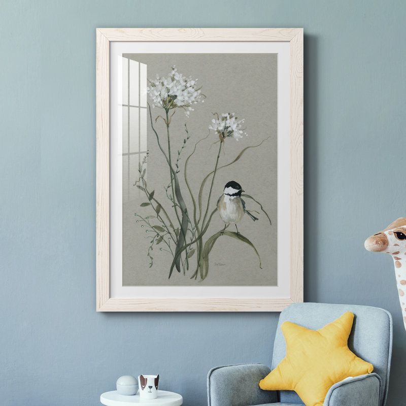 Bouquet de grâce, oiseau II - Cadre photo, reproduction d'art sur papier, H 37,5 po x l 27,5 po x P 1,5 po, Blanc