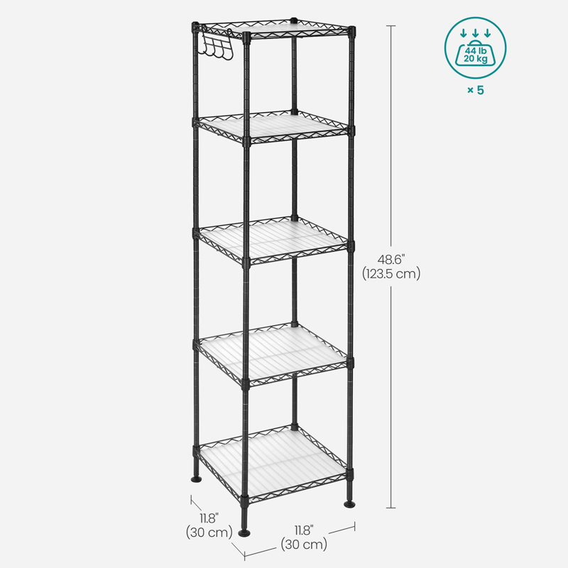 Support de rangement pour salle de bain à 5 niveaux, Noir, noir, noir, noir