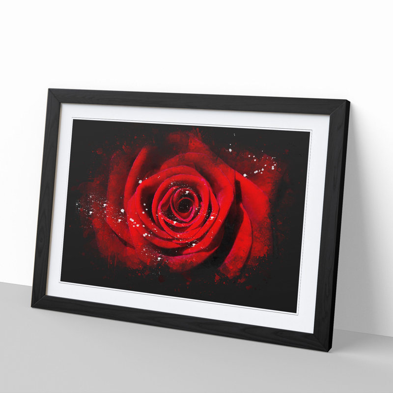 Red Rose Flower Vol.5 - Picture Frame Painting, 27cm H x 36cm W x 2cm D, Black Framed