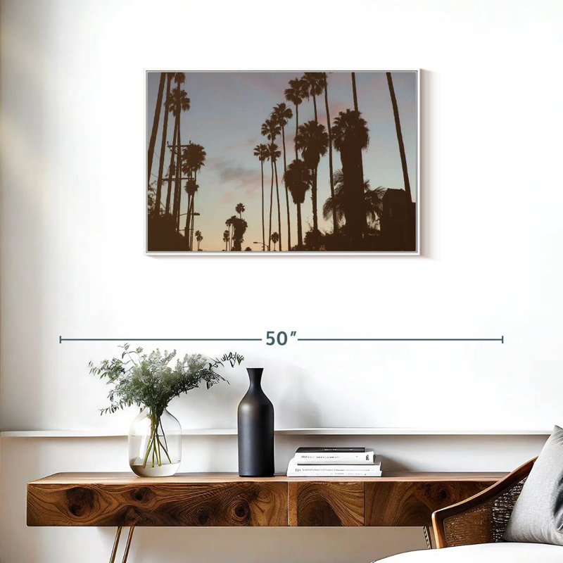 Silhouette des palmiers de Los Angeles, Cadre flottant blanc, 31 po x 21 po