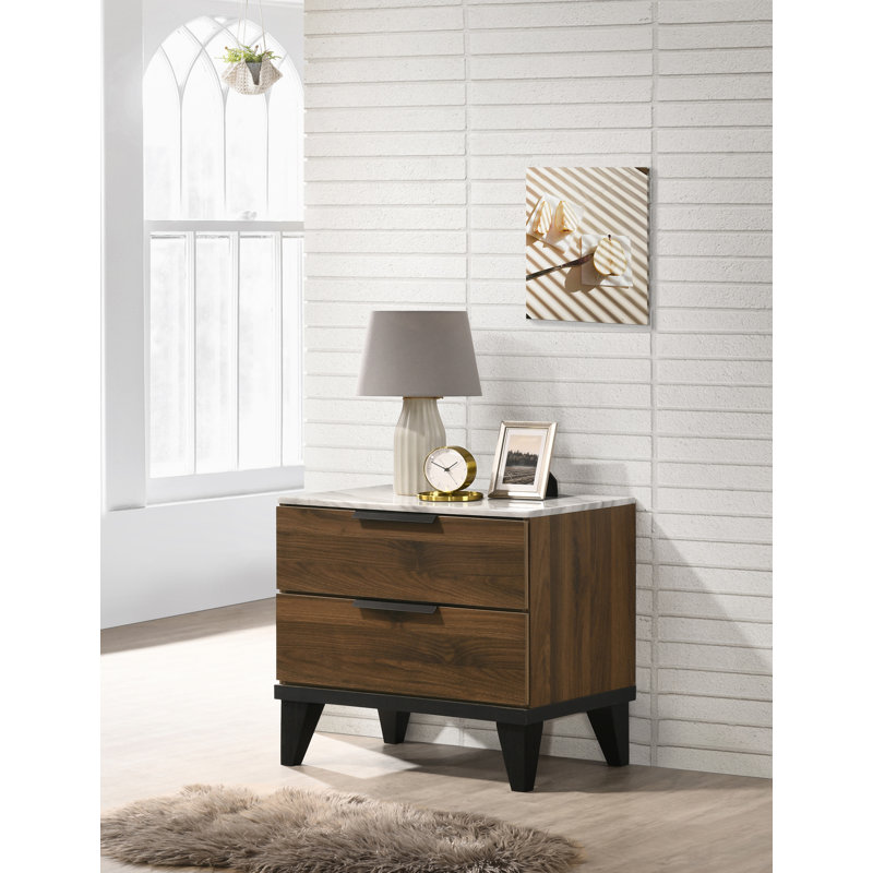Table de chevet en bois manufacturé blanc et brun noyer Nichael
