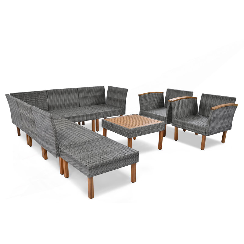 Ensemble de meubles de patio en rotin 9 pièces, ensemble de conversation extérieur, ensemble de canapé modulaire en rotin avec table basse Pe