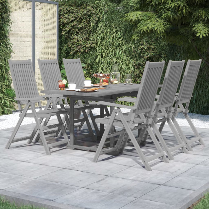 Jamee 6 - Person Acacia Patio Dining Set with, Grey