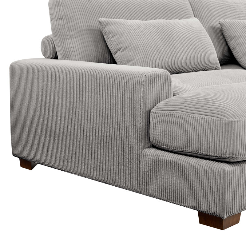 Antravian 127.5'' Corduroy Sofa, Light Gray Corduroy