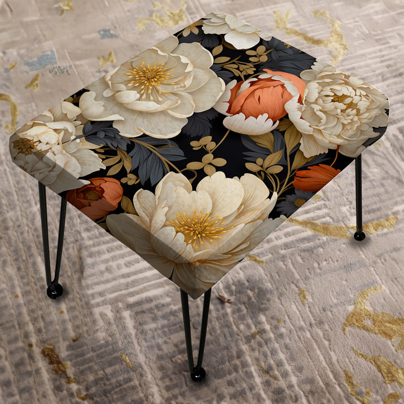 White Peony Paradise - Floral Rectangle Ottoman