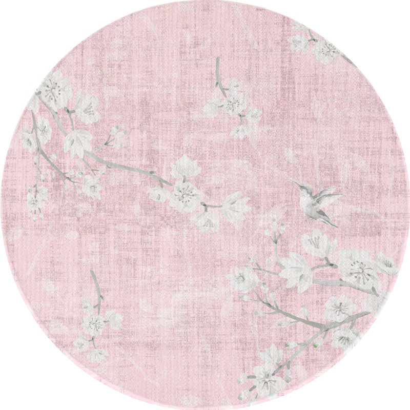 Blossom Fantasia Microfiber Round Washable Rug, Round 8', Soft Pink