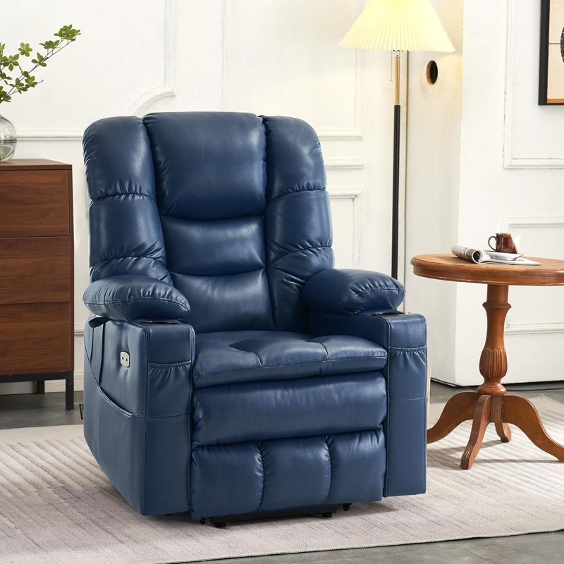 Platz Dual Motor Power Recliner Lift Chair with Massage and Dual Heating, Adjustable Headrest, Faux Leather