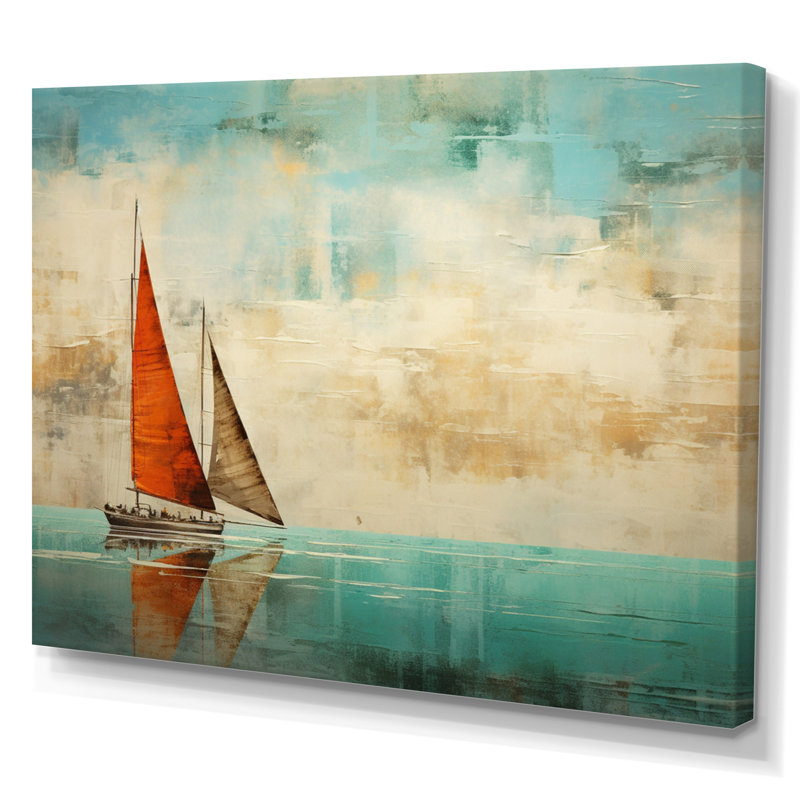 Bateau abstrait côtier III - reproduction d'art sur toile, H 24 po x l 32 po x P 1 po, Toile tendue