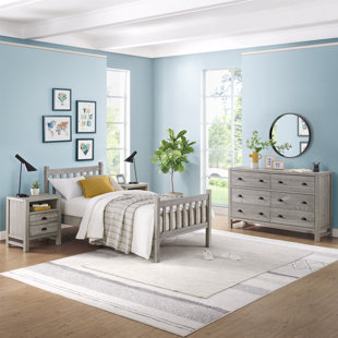 CLEARANCE! Gray Kids Teens Solid Wood 3 Pieces Twin Bedroom Sets,full bed +  nightstand *2