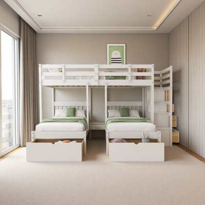 Full Over Twin & Twin Bunk Bed With Drawers And Guardrails by Harriet Bee