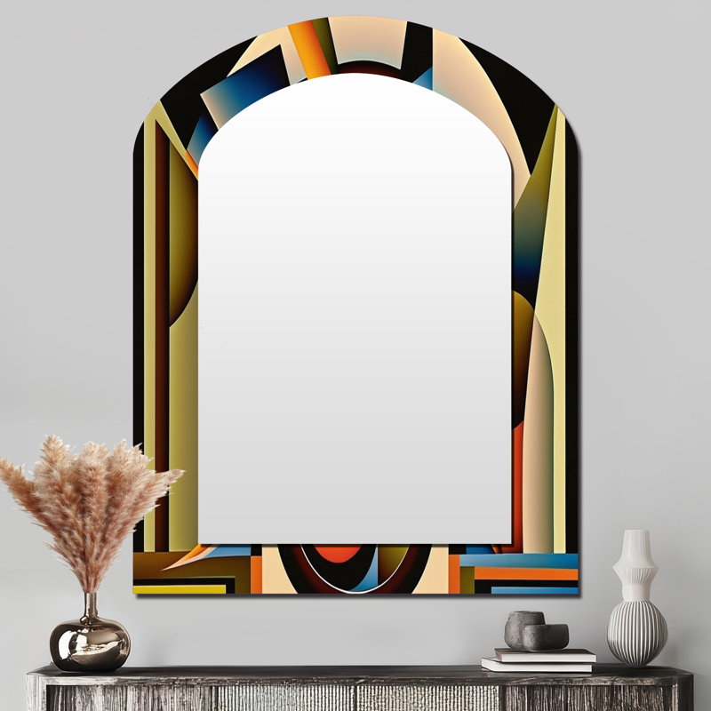 Circulaire Retro Dynamics I - miroir mural décoratif à arche géométrique, miroir asymétrique moderne, impression d'art en métal