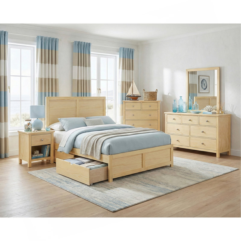 Lit plateforme double contemporain avec boîtes de rangement, Lit double