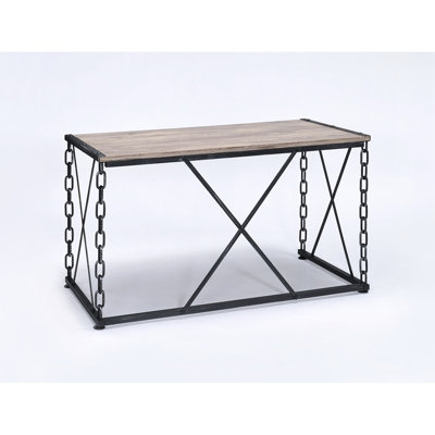 Rustic Oak Console Table With Black Antique Metal Fixing And Rectangular Surface Wooden Top In Style, & Black, Chain Legs