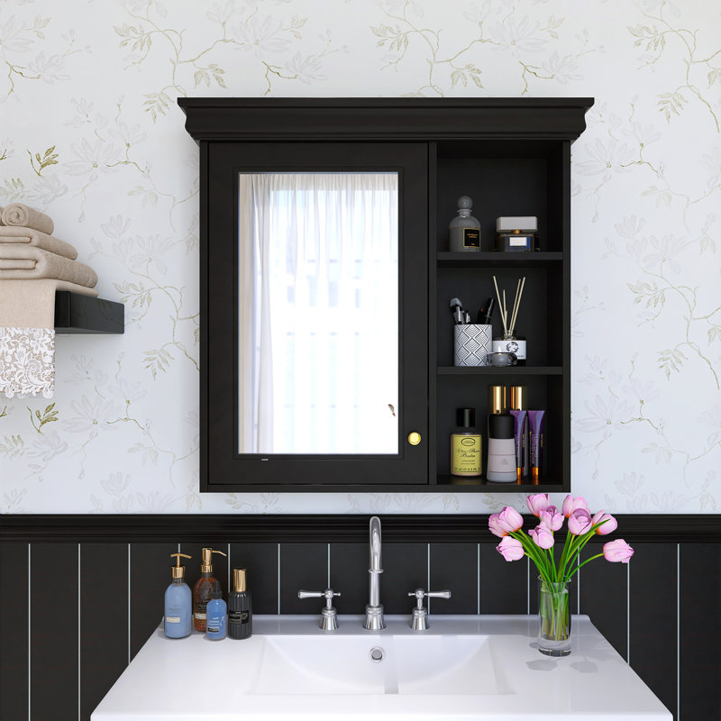 30 po Armoire à pharmacie avec miroir de salle de bain Largeur, armoire de rangement de salle de bain avec miroir, Noir