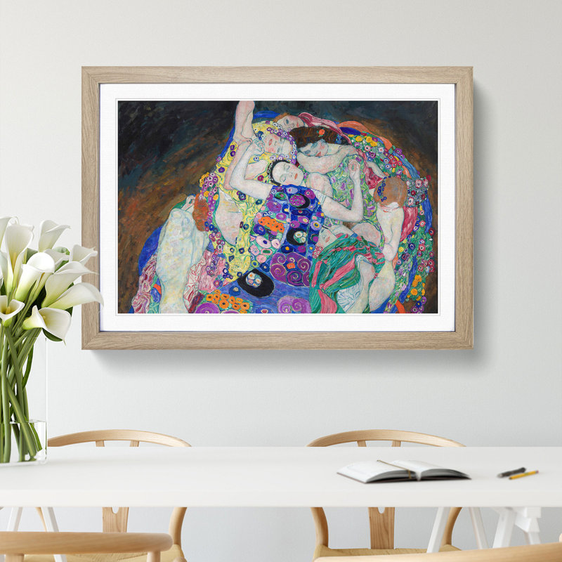 The Maiden by Gustav Klimt - Picture Frame Painting, 65cm H x 90cm W x 2cm D, Oak Framed
