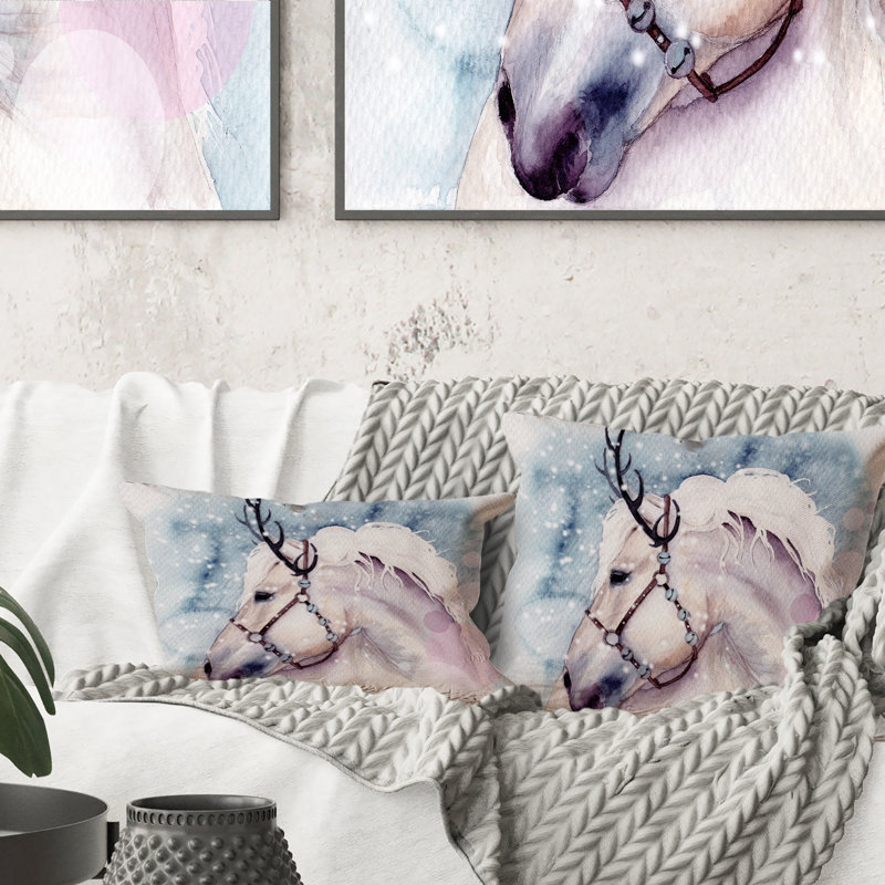 A White Horse With A Snowwhite Mane With Bells - Traditional Printed Throw Pillow 1