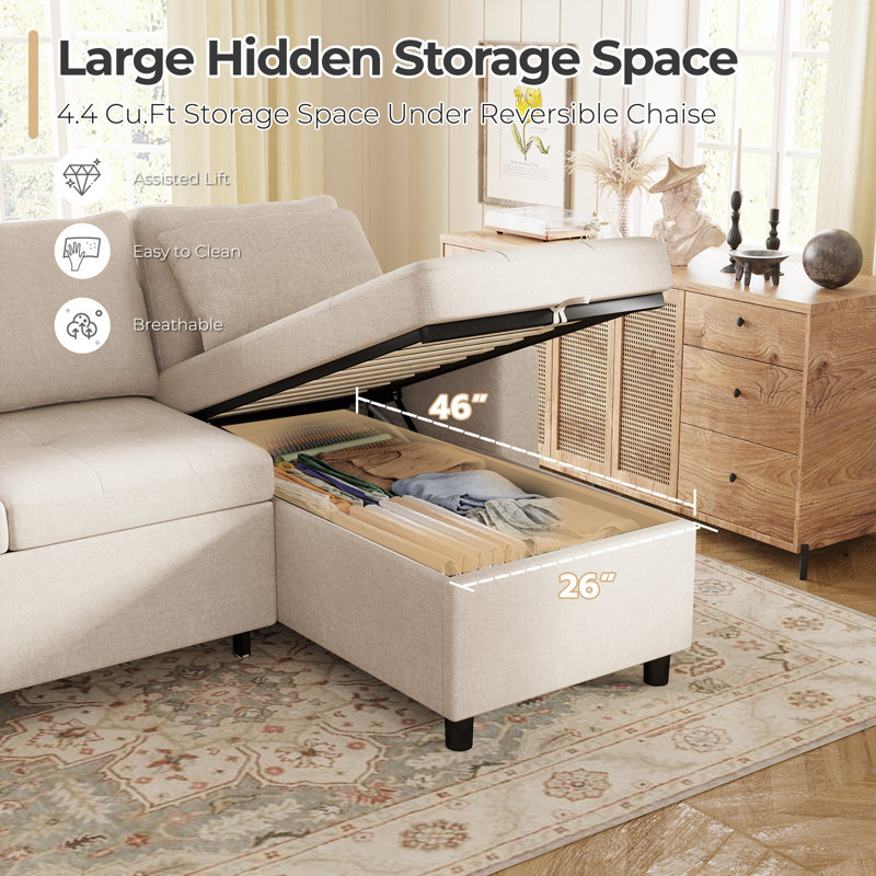 203cm 3-in-1 Sleeper Sofa Bed with Pull-Out Mattress, Reversible Chaise Sectional with Storage, USB