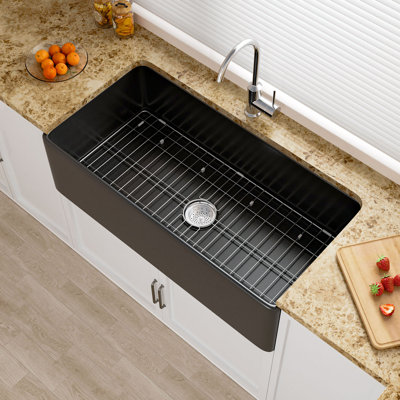 36" L x 18" W Fireclay Extra Large Apron Front Farmhouse Sink for Kitchen, Single Bowl Black Farm Sink, Included 2 Custom Accessories