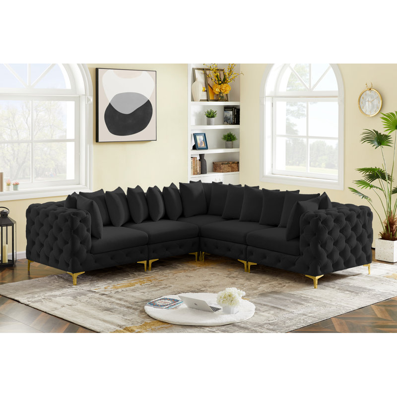 Canapé modulaire réversible en velours 108 po, Velours noir