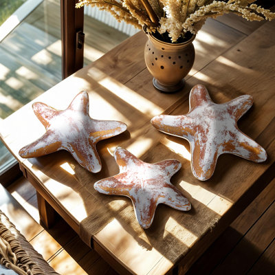 White Hand-Colored Clay Sea Stars (Set of 3)