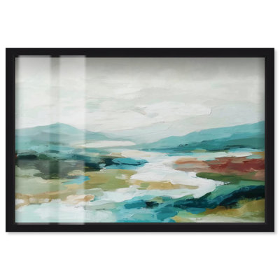 Valley River Shadowbox Print Modern Wall Art by Art Remedy, Black Frame, 36 x 24