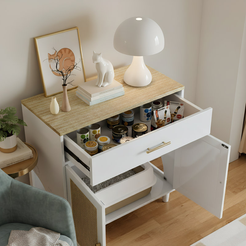 Enceinte de litière pour chat avec bloc-notes, meubles cachés pour litière, buffet de maison pour animaux, armoire