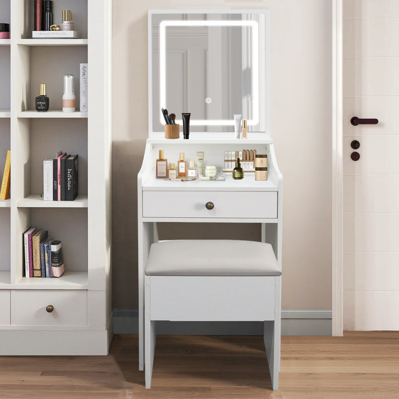Petit bureau de coiffeuse avec miroir DEL et tabouret