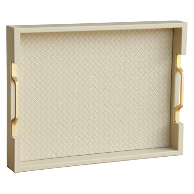 Plateau décoratif rectangulaire en similicuir avec poignées en métal doré