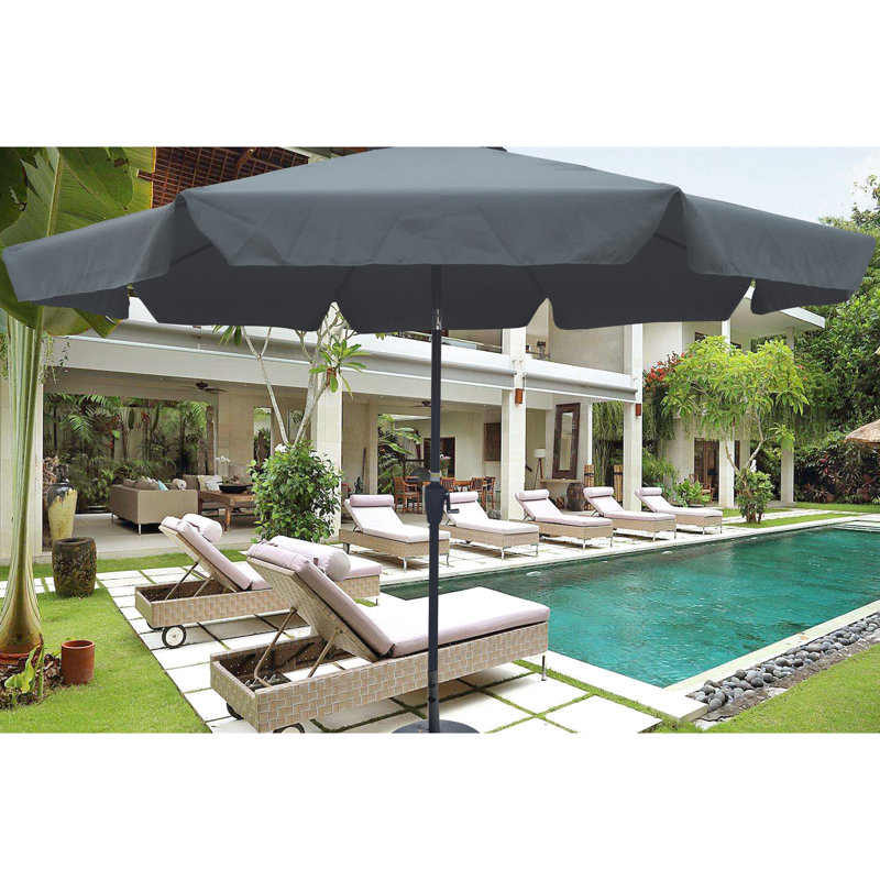 Parasol d'extérieur de 3 m avec rabat, 8 baleines, système d'inclinaison et manivelle, gris/anthracite, mât de 3,8 cm, toile délavée, manivelle carrée 8 pièces, respirante