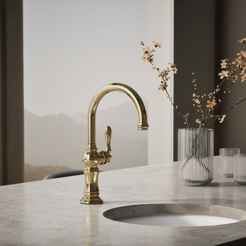 Artifacts® Single-Hole Bar Faucet with Supply Lines, French Gold