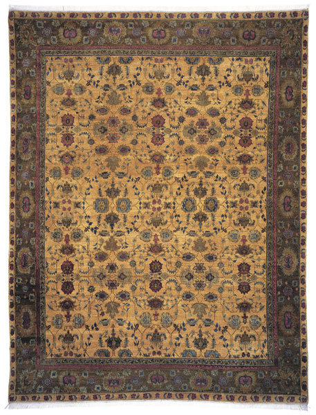 Arak Wool Oriental Area Rug in Gold/Green, Rectangle 8' x 10'