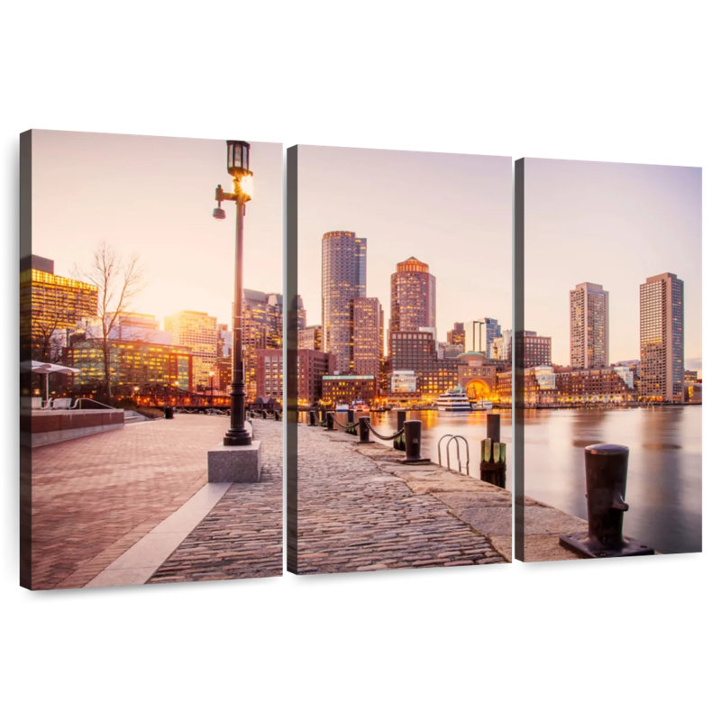 Lumières du port de Boston de Sebbie, H 20 po x l 33 po