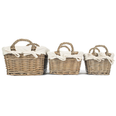 Wicker 3 Piece Lined Storage Basket Set
