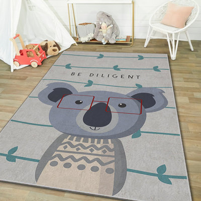 Tapis rectangulaire en polyester tissé à la machine en vert / gris / noir