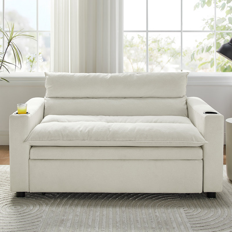  Convertible Sofa Bed, 3-In-1 Multi-Functional Velvet Sleeper Couch Pull-Out Bed, 47'' Loveseat Chaise Lounge With Adjustable Backrest